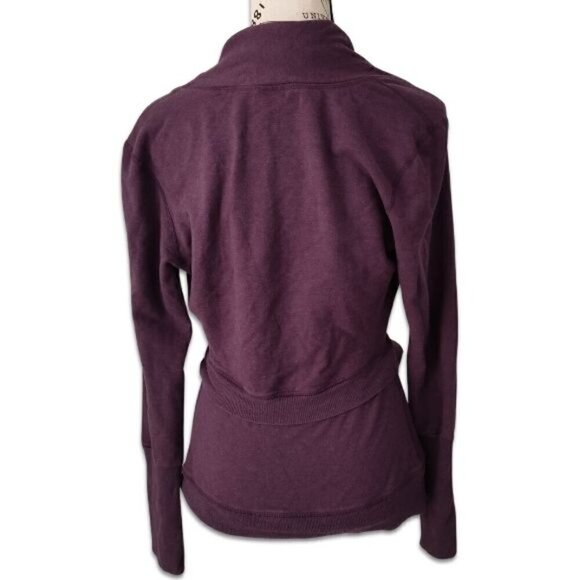 Karma Stretch Surplice Deep Faux-Wrap Top Long Sleeve Eggplant Purple Size S - Picture 2 of 6